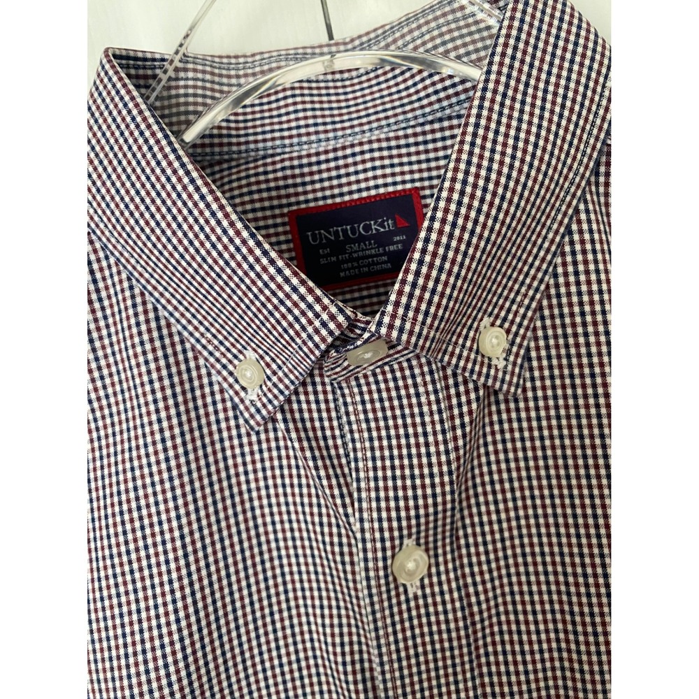 UNTUCKit Button Down Mens Small‎ Red Blue Gingham Slim Fit Wrinkle Free Shirt